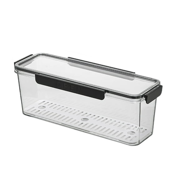 YiJuHui 4pcs Long Refrigerator Organizer with Drainage Shelf, Food Grade Storage Box, Airtight Kitchen Container for Fridge & Pantry Organization L