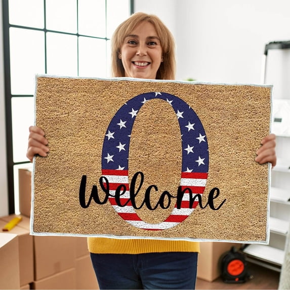 YiJuHui 4th of July Patriotic Doormat, American Flag Welcome Mat for Front Door, Non-Slip Heavy Duty Outdoor Rug, Waterproof Entryway Mat for Porch, Independence Day Decor, USA Home Decor 60*40cm