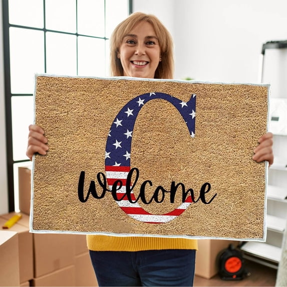 YiJuHui 4th of July Patriotic Doormat, American Flag Welcome Mat for Front Door, Non-Slip Heavy Duty Outdoor Rug, Waterproof Entryway Mat for Porch, Independence Day Decor, USA Home Decor 60*40cm