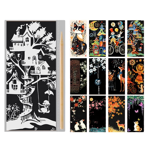 YiJuHui 5#pcs Scratch Art for Adults -Glow in The Dark Scratch Painting Craft Kit (12 Sheets)|Foil art Foil Engraving Art Set|Stress Relief Gift for Craft Lovers|Creative Scratch Art Home Decor 12