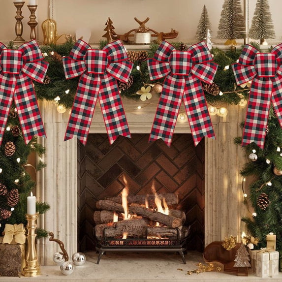YiJuHui 5pcs Buffalo Plaid Christmas Bow - Red and Black Check Decorative Fluffy Bow