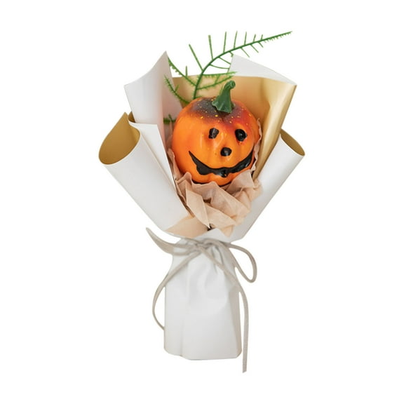 YiJuHui 5pcs Halloween Mini Pumpkin Flower Bouquet - Spooky Ghost Face Decor, Festive Table Centerpiece, Party Gift Idea, Long-Lasting Plastic Arrangement