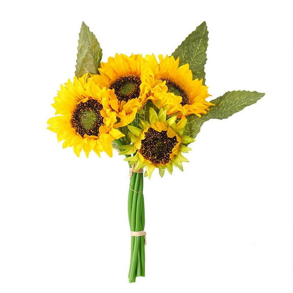 YiJuHui 5pcs Lifelike Sunflower Bouquet Artificial Silk Flowers for Home Wedding Party Floral Decor Centerpiece Arrangement
