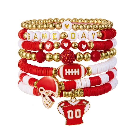 YiJuHui 5pcs Stackable Football Fan Bracelets for Women Men - Sporty Charm Bangle Game Day Jewelry Gifts for Sports Enthusiasts, Boho Summer Beach Accessories
