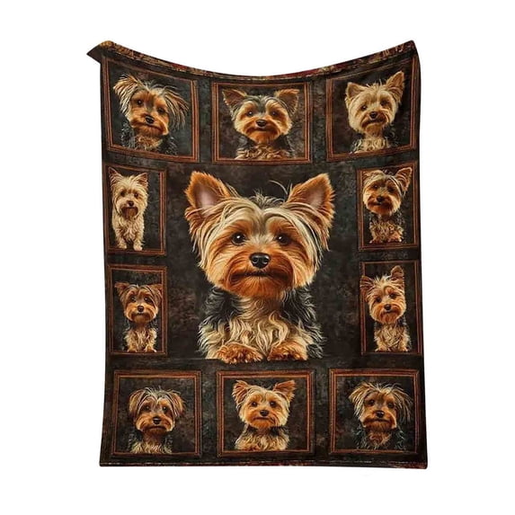 YiJuHui 5pcs Yorkshire Terrier Flannel Blanket Soft Cozy Pet Themed Throw for Home Decor Picnics Travel