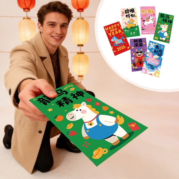 YiJuHui 6pcs 2026 Lunar New Year Red Envelopes, Thickened Premium Hong Bao for Chinese Spring Festival, Embossed Design for Cash Gifts, Good Luck Fortune Celebration