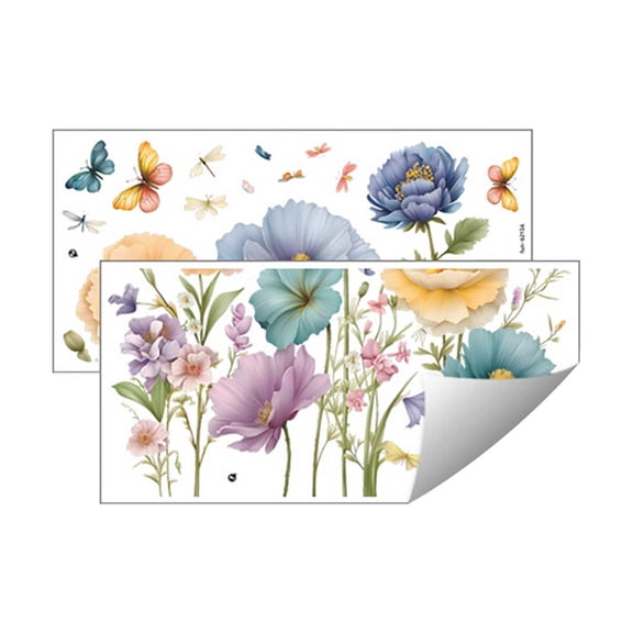 YiJuHui 6pcs Vintage Floral Wall Decals, Removable Peel and Stick Wall Stickers for Home Decor, Large Flower Mural for Bedroom Living Room Wall Art