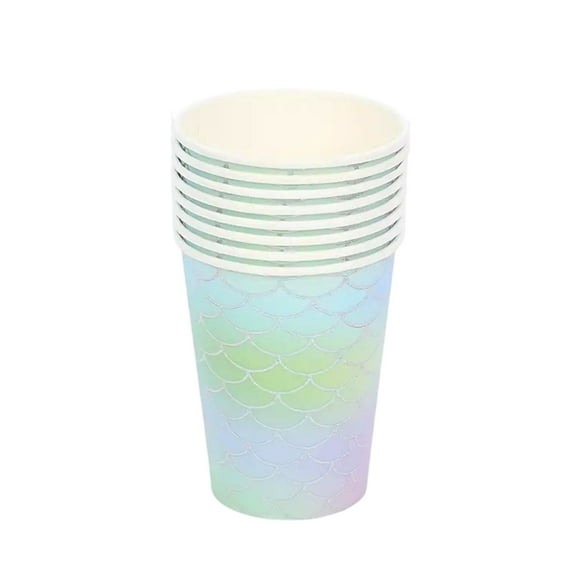 YiJuHui 8pcs Mermaid Scale Party Supplies Disposable Dinner Cups Napkins Set Elegant Shimmering Paper Tableware for Holiday Birthday Wedding Decor