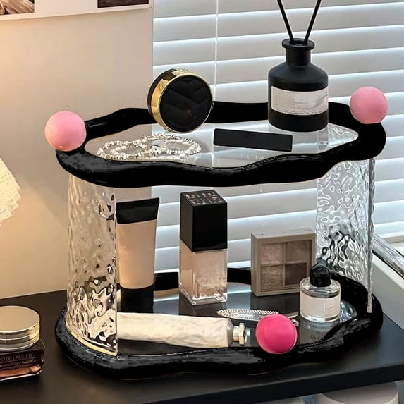 YiJuHui Acrylic Makeup Organizer, 2 Tier Perfume Display Shelf, Bathroom Vanity Storage Rack, Clear Cosmetic Countertop Organizer for Desk and Counter Space Saving