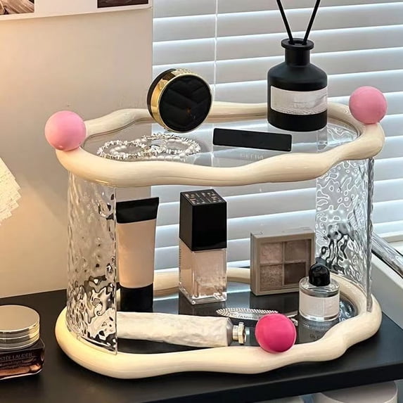 YiJuHui Acrylic Makeup Organizer, 2 Tier Perfume Display Shelf, Bathroom Vanity Storage Rack, Clear Cosmetic Countertop Organizer for Desk and Counter Space Saving