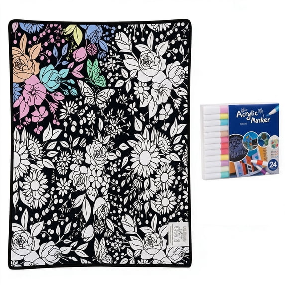 YiJuHui Adult Coloring Blanket for Adults with 24 Markers, Soft Cozy Throw Fleece Blanket, Personalized Painting Blanket for Sofa Bed Couch, Creative Art Project, Gifts for Women Men