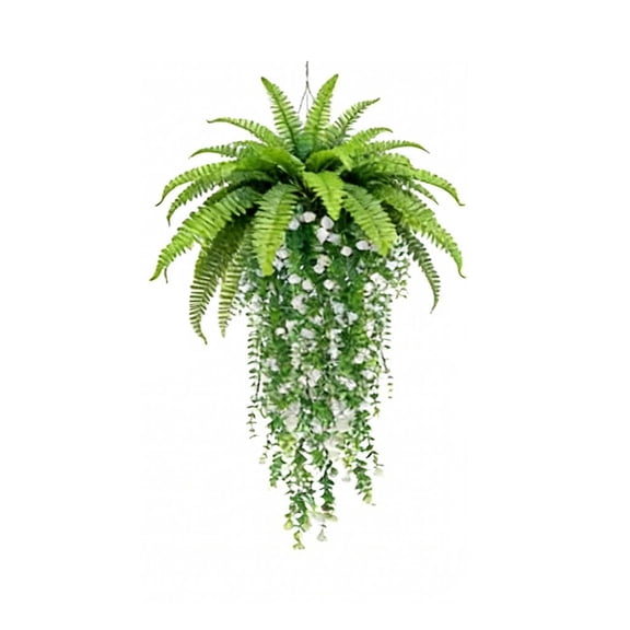 YiJuHui Artificial Hanging Fern Plants Set of 4, Realistic Wall Mounted Greenery, No Maintenance Fake Plants for Home Office Decor Indoor