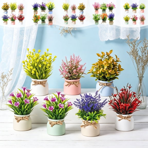 YiJuHui Artificial Lavender Mini Potted Plants, 1 Pack Faux Flowers in Ceramic Pots, Durable Plastic Home Decor for Shelf, Table, Windowsill, Bathroom, Living Room