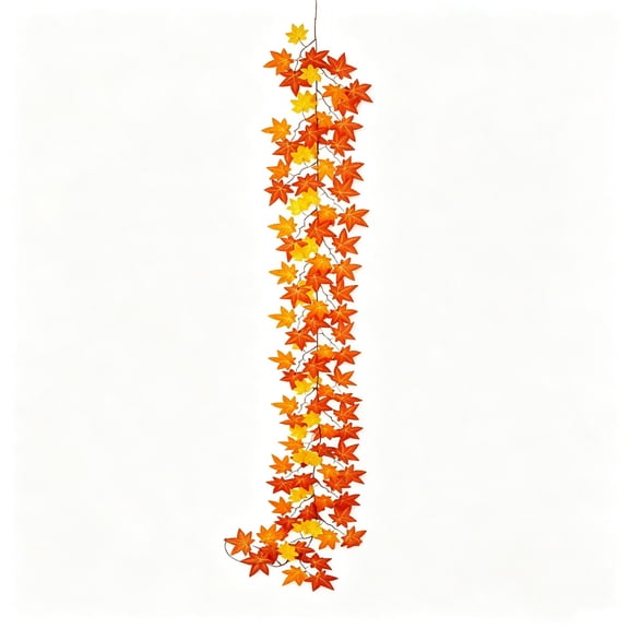 YiJuHui Artificial Maple Leaf Garland Fall Decor, Faux Autumn Leaves Wreath for Front Door, Outdoor Thanksgiving Party Mantel Fireplace Stair Railing Home Ornament