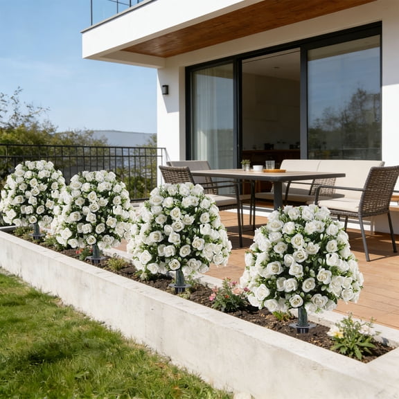 YiJuHui Artificial Outdoor Flowers for Garden Decor, Realistic Faux Rose Plants Ground Insert, Plastic UV Resistant Fake Greenery for Yard Patio Porch Landscape Decoration