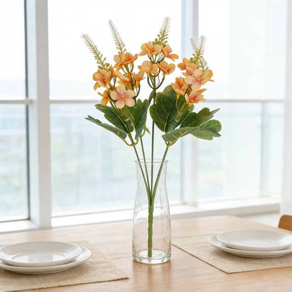 YiJuHui Artificial Silk Flower Bouquet with Vase, Realistic Hyacinth Crabapple Floral Arrangement for Wedding Home Decor, Faux Flowers Centerpiece for Table Living Room Office Party