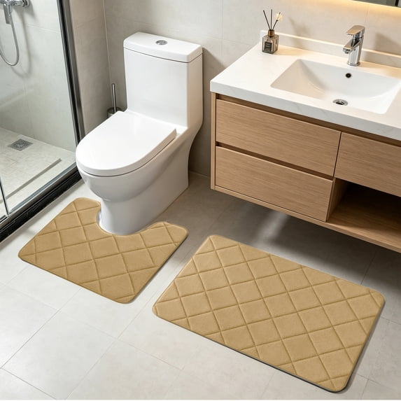 YiJuHui Bathroom Rugs 2 Piece Set, Ultra Soft Microfiber Bath Mat Absorbent Quick Dry, Non Slip Shower Mat with U Shape Contour, Washable Floor Carpet for Toilet Sink Laundry