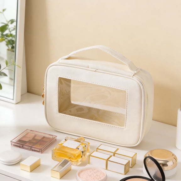 YiJuHui Clear Window Cosmetic Bag Waterproof Toiletry Organizer Pouch, Large Capacity Portable Travel Makeup Case with Handle for Women Men, Leakproof Bathroom Storage Bag for Gym Home Essentials