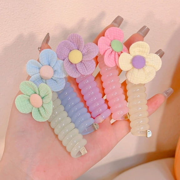 YiJuHui Colorful Telephone Wire Hair Bands for Girls, Spiral Coil Hair Ties for Ponytails & Braids, Cute Flower & Animal Print Elastics, Soft Stretchy Phone Cord Hair Accessories