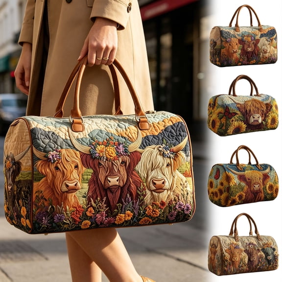 YiJuHui Cow Patchwork Travel Bag, Durable Waterproof Weekender Overnight Bag For Gym, Workout Or Weekend Getaway