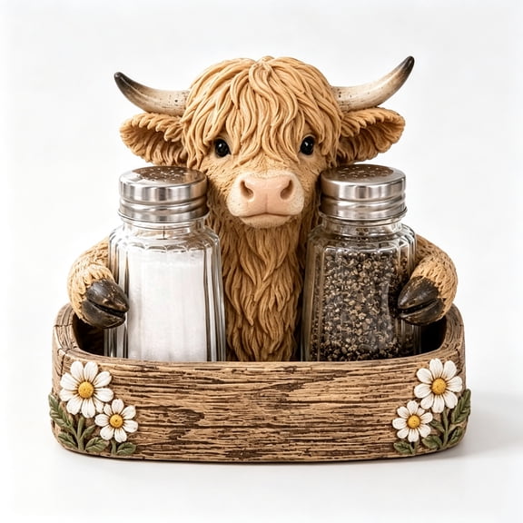 YiJuHui Cow Pepper Shaker Set Resin Spice Rack with Glass Bottles Farmhouse Kitchen Table Decor Rustic Country Home Accent