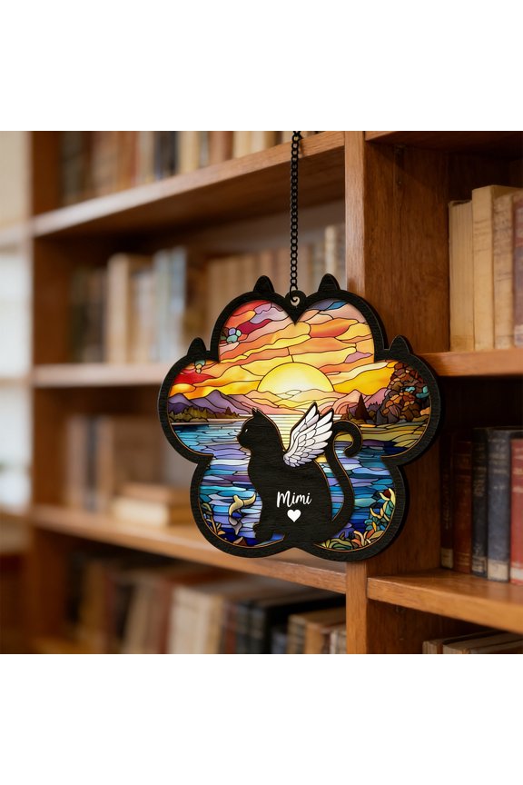 Custom Cat Name Paw Print Acrylic Keychain Tag - Personalized Pet Memorial Gift, Engraved Window Hanging Decoration for Cat Lovers, Durable Clear Acrylic Pet ID Tag with Metal Chain