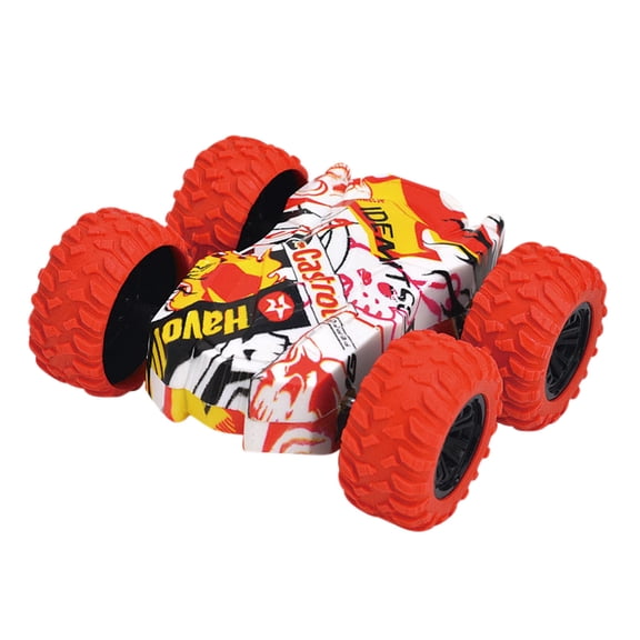 YiJuHui Double Side Stunt Graffiti Car Off Road Model Car Vehicle Push Powered Inertia Toy, 4WD Friction Powered Rubber Tire Car for Indoor Outdoor Racing Track