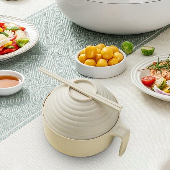 YiJuHui Eco-Friendly Biodegradable Wheat Straw Instant Noodles Bowl Set with Lid, Chopsticks, Spoon & Fork, Leak-Proof Microwave Safe Reusable Tableware for Dormitory Office Camping Travel