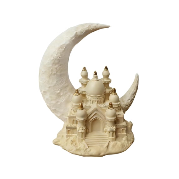 YiJuHui Eid Night Light Lamp with Moon and Mosque Design, Warm LED Glowing Resin Decor for Home Living Room Bedroom Desktop, Ramadan Islamic Festival Gift Decoration
