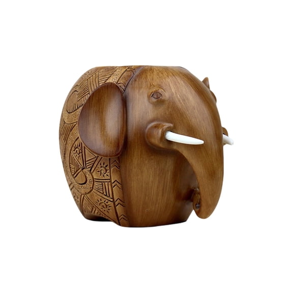 YiJuHui Elephant Pen Holder Phone Stand, Resin Desktop Organizer with Trunk Design, Cute Animal-Themed Office Decor Gift for Employees