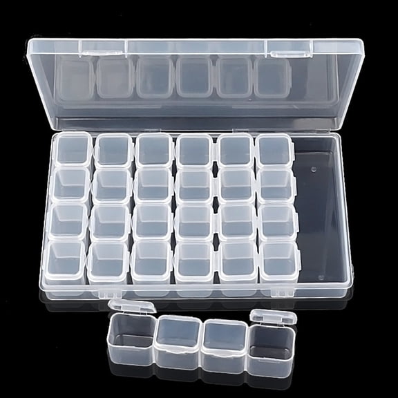 YiJuHui Embroidery Floss Organizer Box with 28 Grids, Thread Storage Case for Craft Supplies, Portable Paint Bead Container, Art Sewing Accessories Holder, Clear Compartment Box for Needlework
