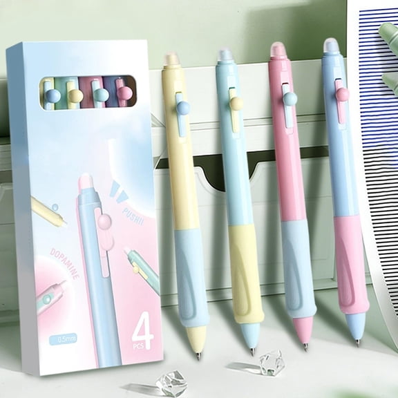 YiJuHui Erasable Gel Pens 4-Pack, Thermal Ink Side Click Retractable Pens with Eraser, Smooth Writing Fast-Drying 0.5mm Bullet Tip for Office Home Note Taking