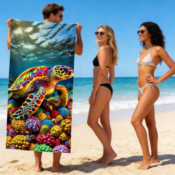 YiJuHui Fast Drying Beach Towel Ocean Sea Turtle Seashells Starfish Print Large Absorbent Microfiber Quick Dry Sand Towel for Pool Beach Vacation Travel 70*140cm