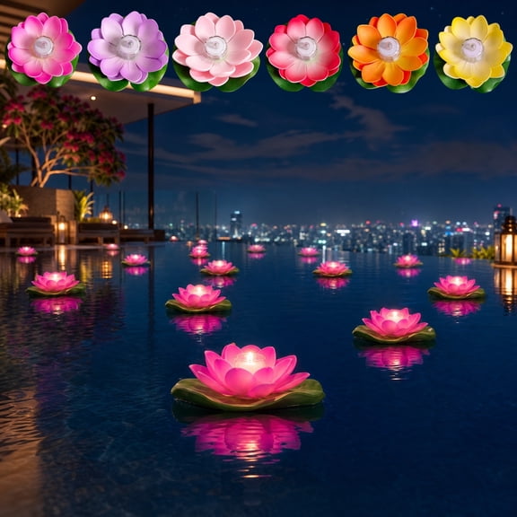 YiJuHui Floating Lotus Pool Lights, Waterproof LED Flower Lamps, Reusable 3.9 in Floating Lilies for Pool, Pond, Garden, Party Decor