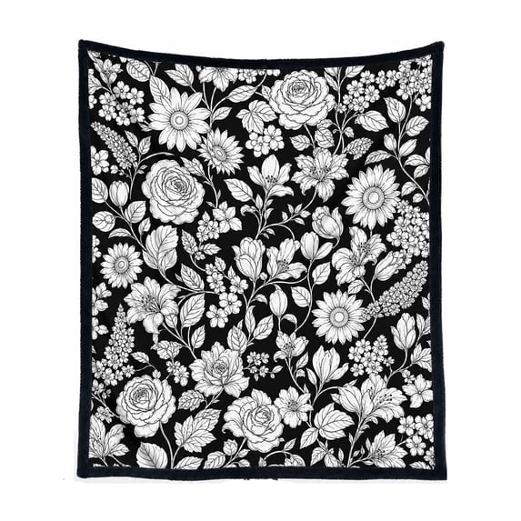 YiJuHui Floral Coloring Blanket for Adults with 24 Markers, Large Flower Rose Sunflower Doodle Art Throw, Stress Relief Creative Painting Cover for Sofa Bed Couch Home Decor