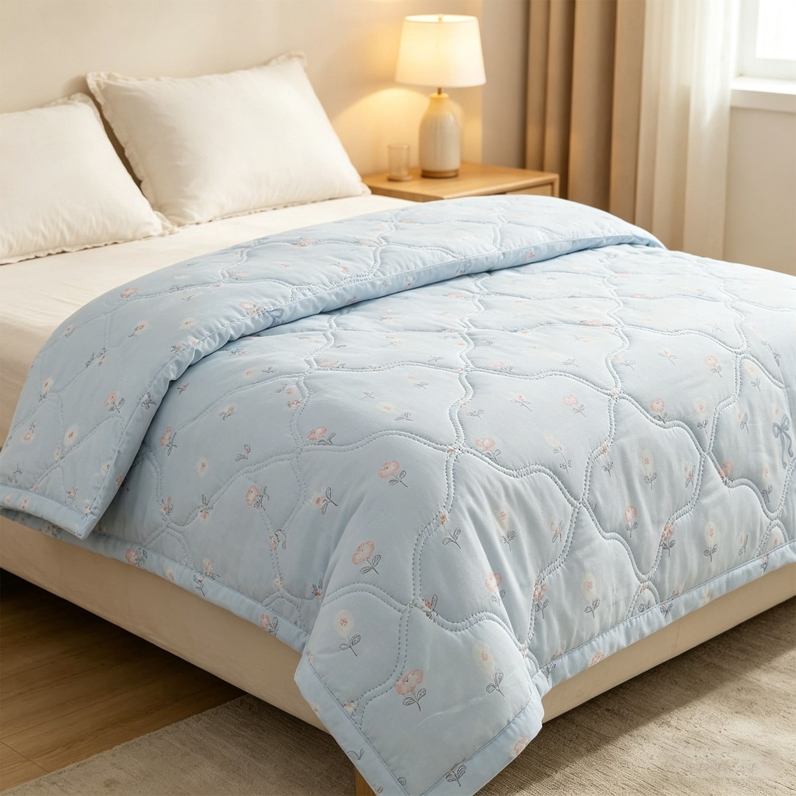 YiJuHui Floral Cool Quilt for Summer, Lightweight Breathable Air Conditioning Blanket for Bedroom, Soft Polyester Cooling Comforter for Travel & Home