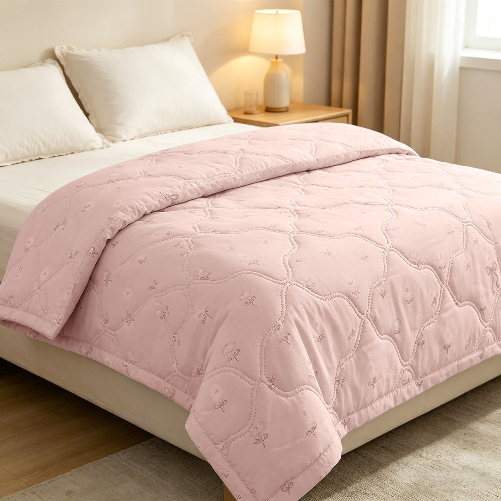YiJuHui Floral Cool Quilt for Summer, Lightweight Breathable Air Conditioning Blanket for Bedroom, Soft Polyester Cooling Comforter for Travel & Home