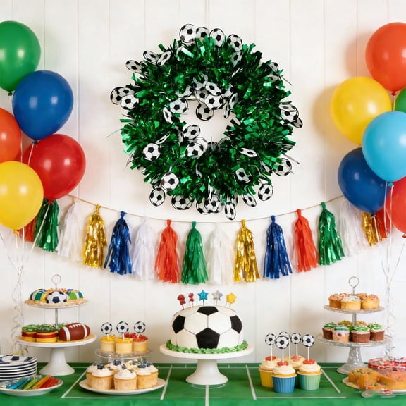 YiJuHui Football Party Decorations Garland, Colorful Streamers for Soccer Scene, Plastic Metallic Ribbons, Easy to Hang, Festive Sports Decor for Themed Events and Celebrations