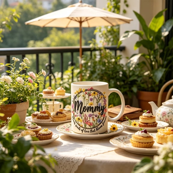 YiJuHui Gift for Mom Wildflower Ceramic Coffee Mug, "Mommy Plants of Love" Quote, Microwave Dishwasher Safe, 11oz, Mother's Day Birthday Christmas Valentine