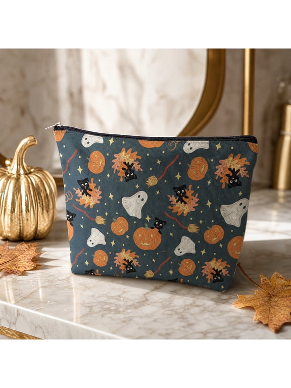 Halloween Cosmetic Bags Pumpkin Ghost Makeup Toiletry Bag Travel Cosmetic Organizer with Zipper Halloween Party Gift Supplies for Women