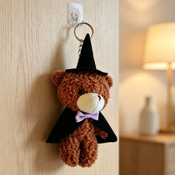 YiJuHui Halloween Keychain Cute Plush Teddy Bear Pendant Spooky Witch Hat Pumpkin Stuffed Doll Bag Charm Purse Accessory Party Favor Gift