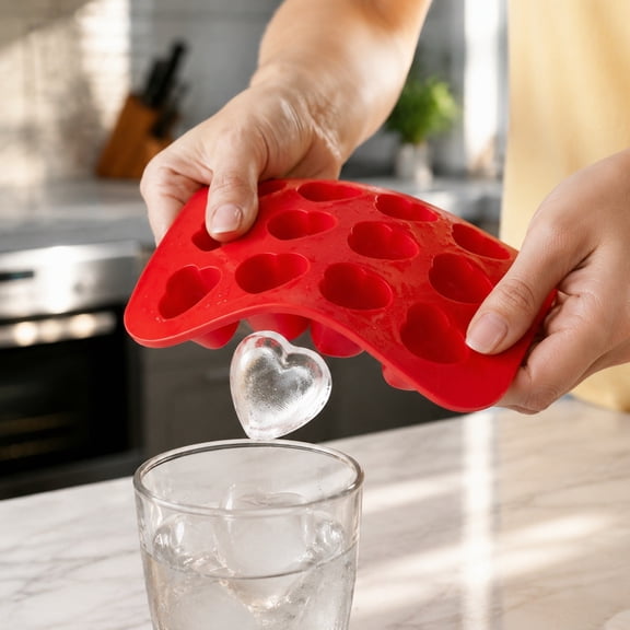 YiJuHui Heart Silicone Ice Tray Flexible Heart Shape Ice Cube Molds for Cocktails Whiskey Chocolate, Food Grade Silicone Reusable Heart Ice Trays for Party Valentine's Day Freezer Stackable