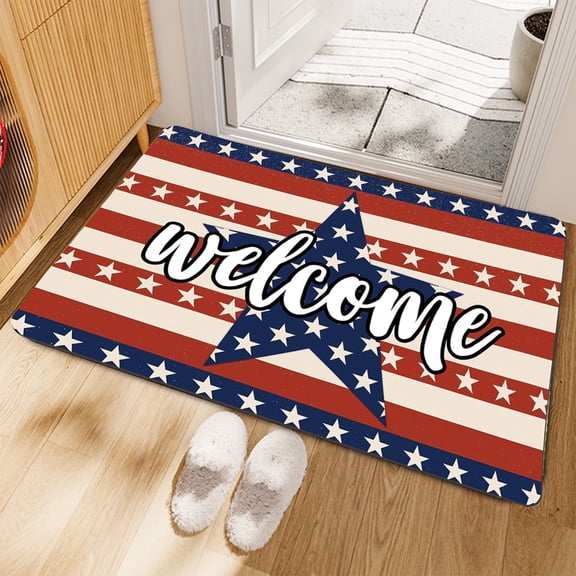 YiJuHui Independence Day Floor Mat Non Slip Patriotic Rug with Rubber Backing, USA Flag Printed Velvet Carpet for Home Decor, Bathroom Kitchen Entryway, Washable Holiday Decoration Gifts S