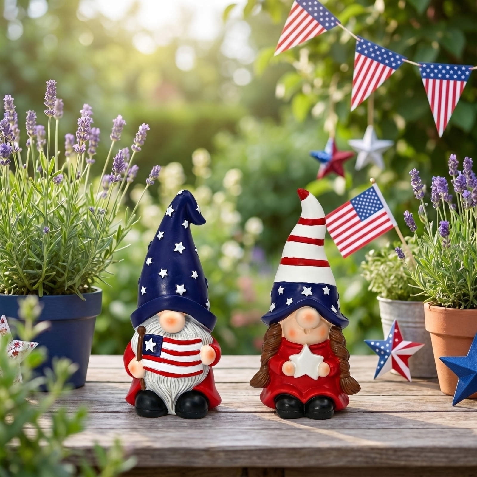 YiJuHui Independence Day Gnome Figurine Resin Couple Dwarf Ornament Patriotic Holiday Decor for Table Living Room Celebration