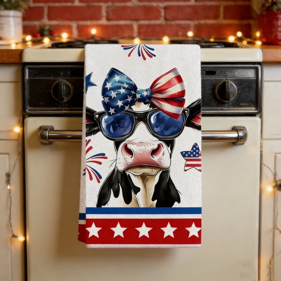 YiJuHui Independence Day Kitchen Towels Set, Patriotic Dish Towels and Hand Towels, Super Absorbent and Quick Drying, Decorative Kitchen Towels for Cooking, Baking, and Holiday Table Decor 40*60cm