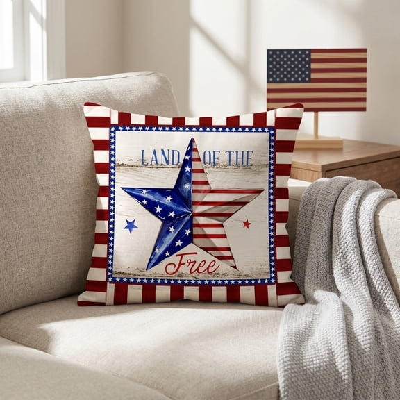 YiJuHui Independence Day Pillow Cover Linen 17.7x17.7 in USA Flag-Themed Truck Print Sofa Cushion Cover Land of the Free Home Decor