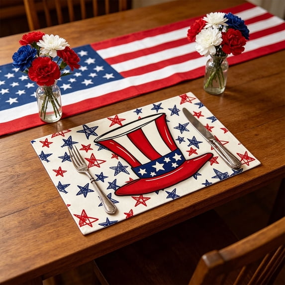 YiJuHui Independence Day Placemat, Patriotic American Flag Polyester Table Mat, Heat Resistant, Easy Clean, Non Slip Dining Mat for Picnic, Kitchen, Party Table Decoration