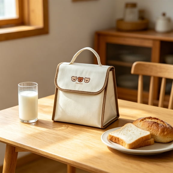 YiJuHui Insulated Lunch Bag for Adults, Large Capacity Thermal Cooler Tote with Cute Bear Embroidery, Reusable Aluminum Foil Lined Lunch Box for Work Picnic Travel