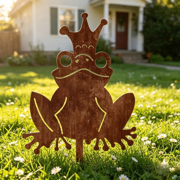 YiJuHui Iron Frog Garden Decorations Sign, Cute Yard Art for Outdoor Garden Pond Patio Decor, Rustic Metal Frog Statue Lawn Ornament, Gift for Garden Lovers