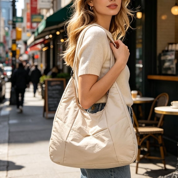 YiJuHui Large Tote Bag for Women, Nylon Padded Laptop Shoulder Bag, Water-Repellent Commuter Crossbody Purse with Adjustable Strap, Spacious Work Office Travel Handbag